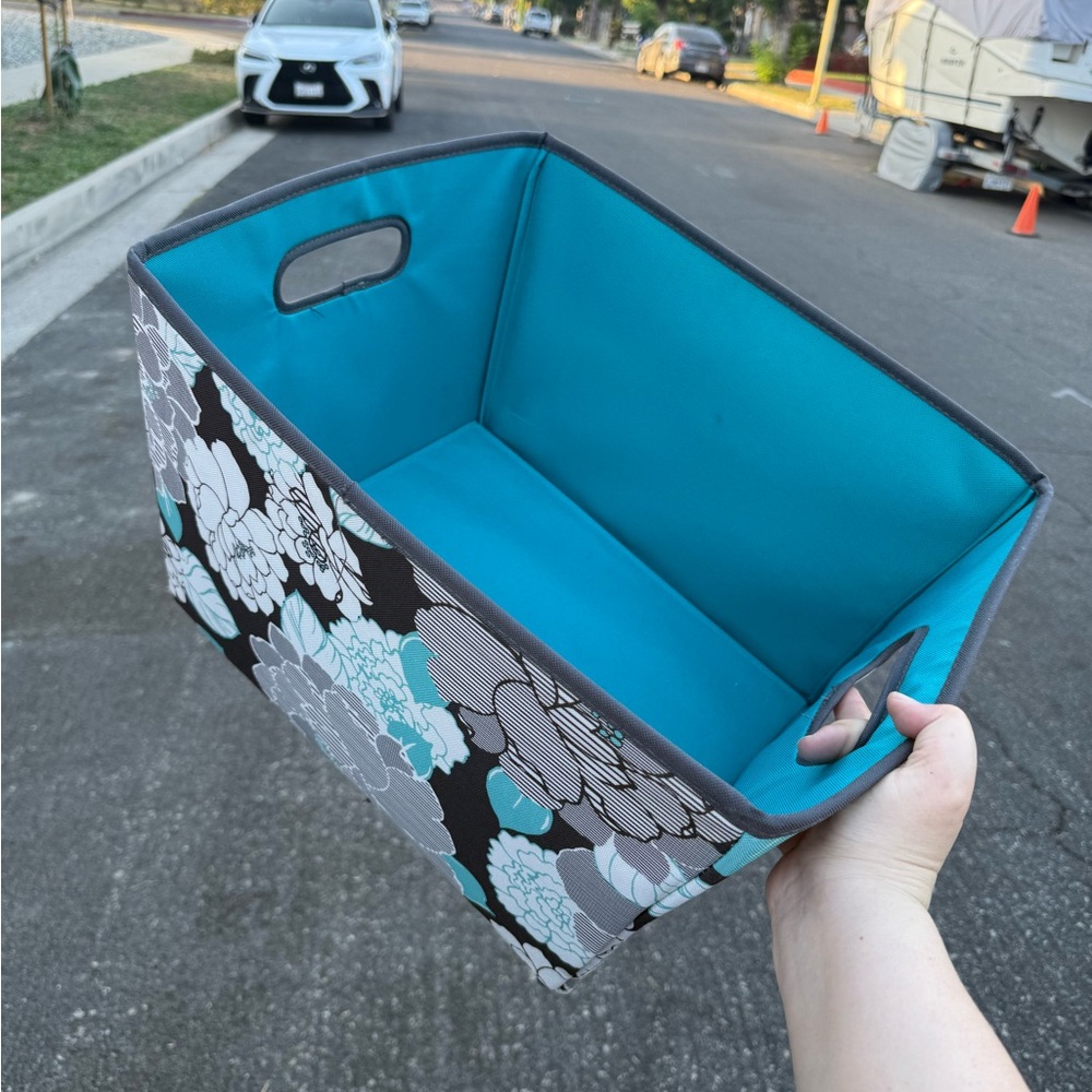 Floral Teal and Black Storage Bin